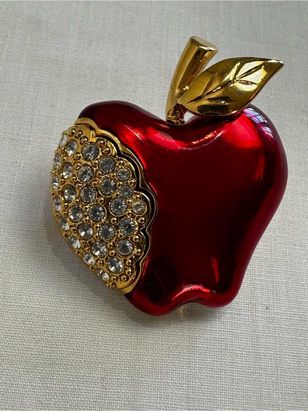 Napier Red Enamel Rhinestone Broch Pin Gold Tone Teacher Core Vintage Style